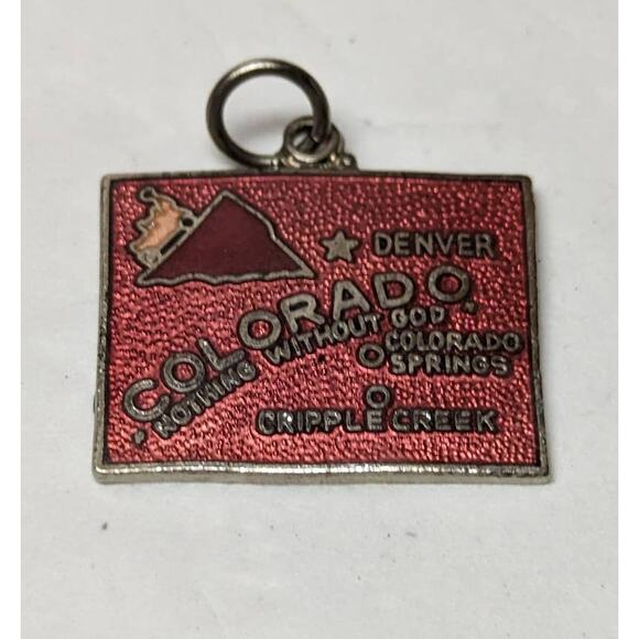 Vintage Jewelry - Colorado CO Vintage 50 State Souvenir Silvertone Enamel Bracelet Charm Metallic